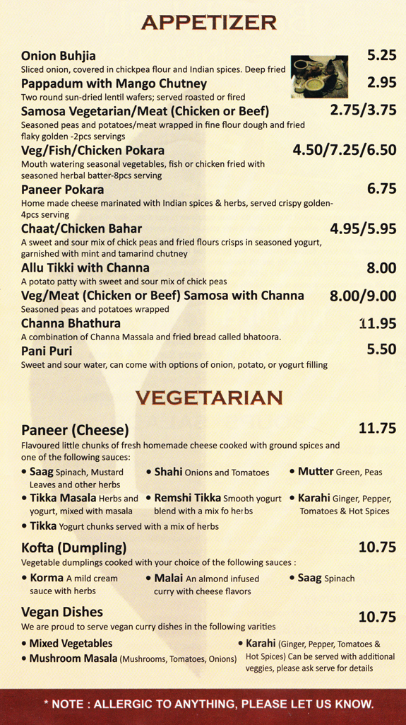 Baadshah Royal East Indian Cuisine Menu