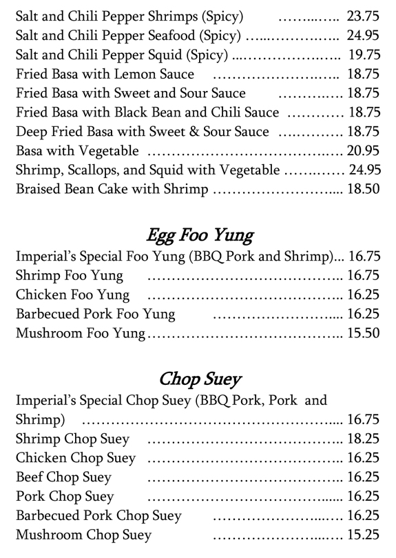 Imperial China Menu