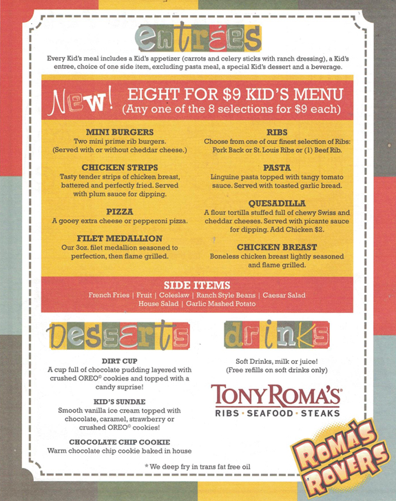 Kids menu